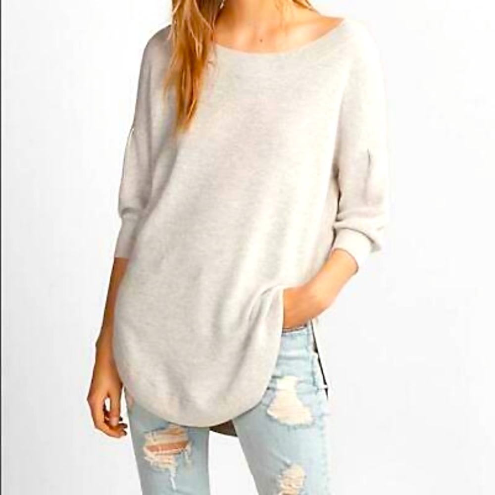 Express Extreme Circle Hem Tan Boatneck Sweater M